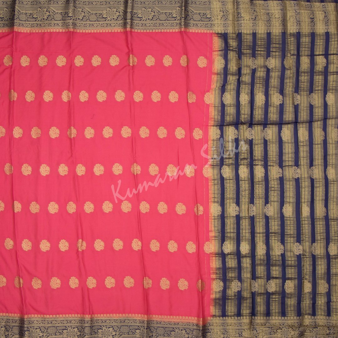 Semi Mysore Silk Embroidered Fiery Rose Pink Saree 02