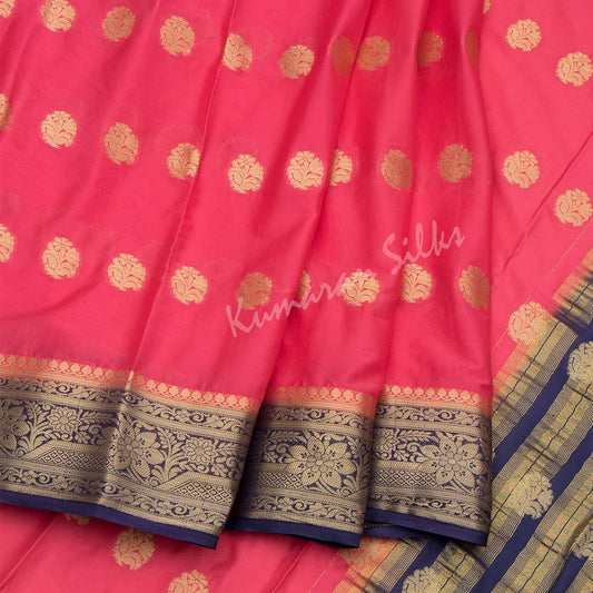 Semi Mysore Silk Embroidered Fiery Rose Pink Saree 02