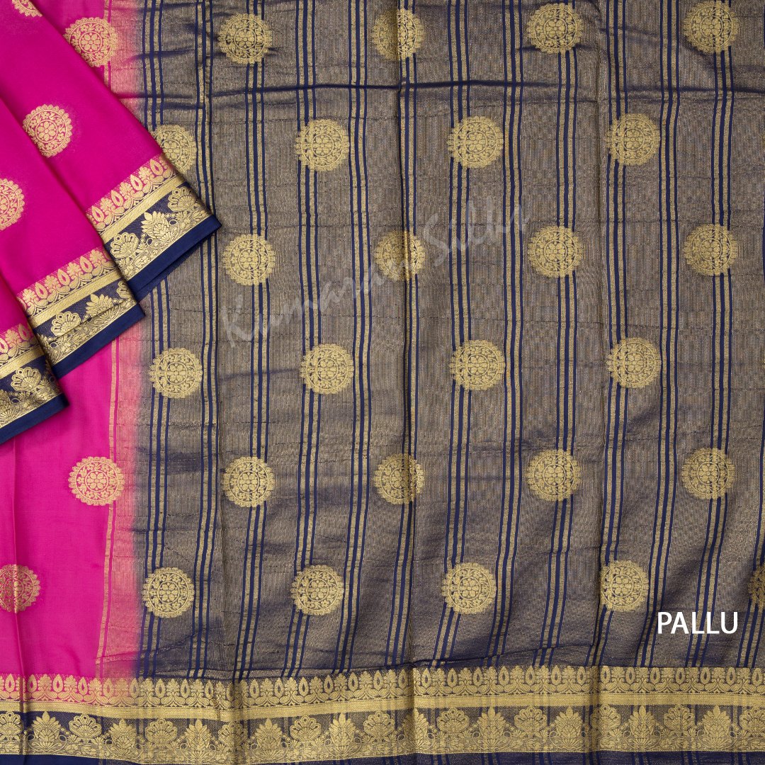 Semi Mysore Silk Embroidered Magenta Pink Saree 05