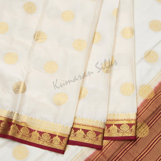 Semi Mysore Silk Embroidered Cream Saree 26