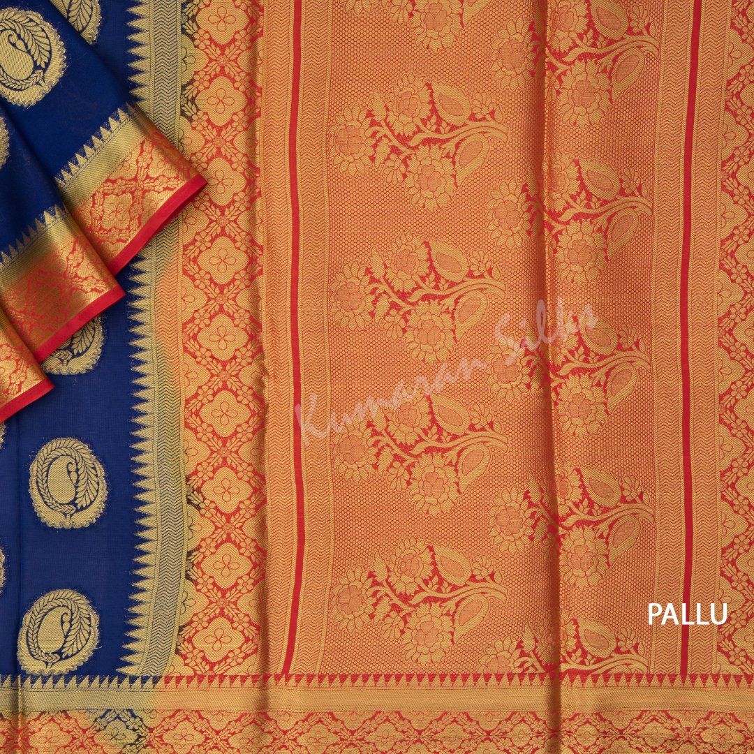 Semi Mysore Silk Embroidered Dark Blue Saree