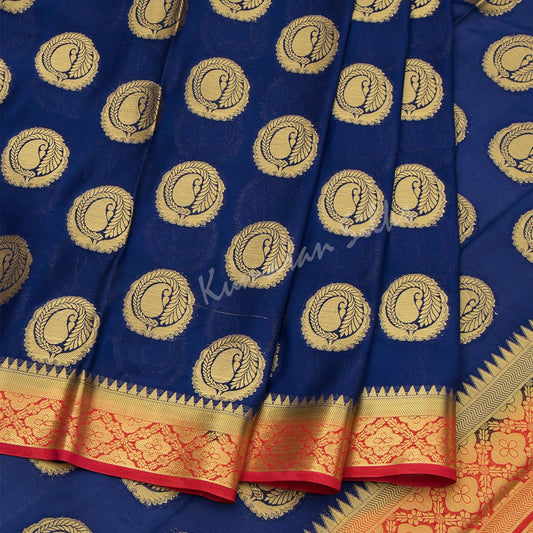 Semi Mysore Silk Embroidered Dark Blue Saree