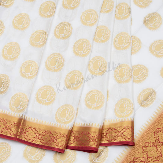 Semi Mysore Silk Embroidered Cream Saree 27