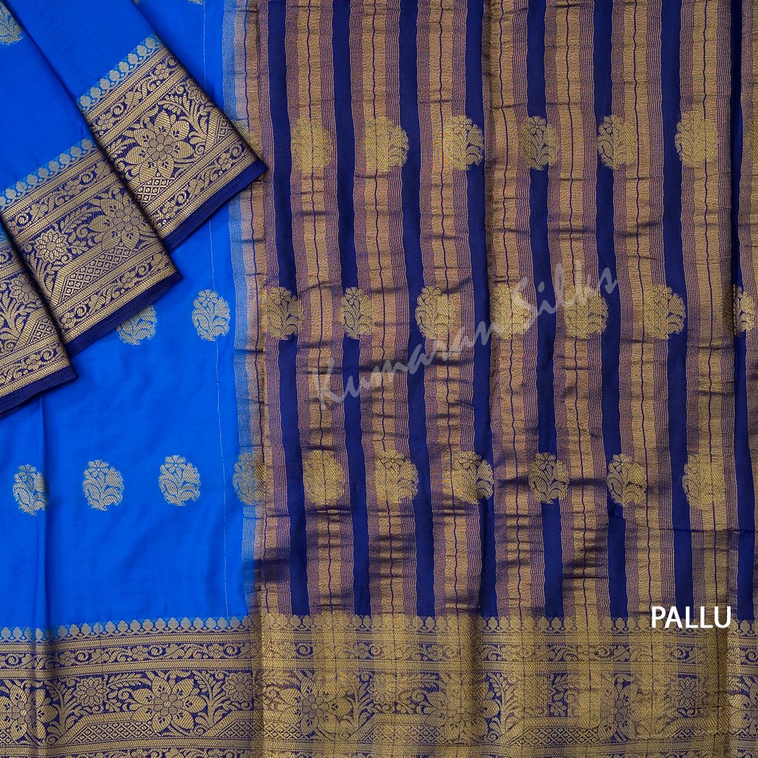 Semi Mysore Silk Embroidered Azure Blue Saree 06