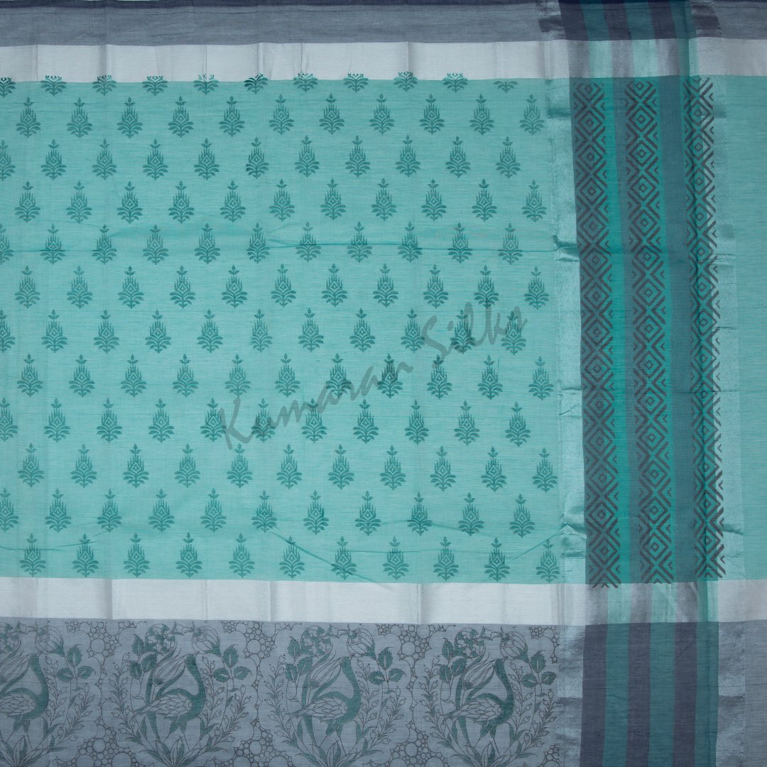 Semi Gadwal Peacock Blue Printed Saree