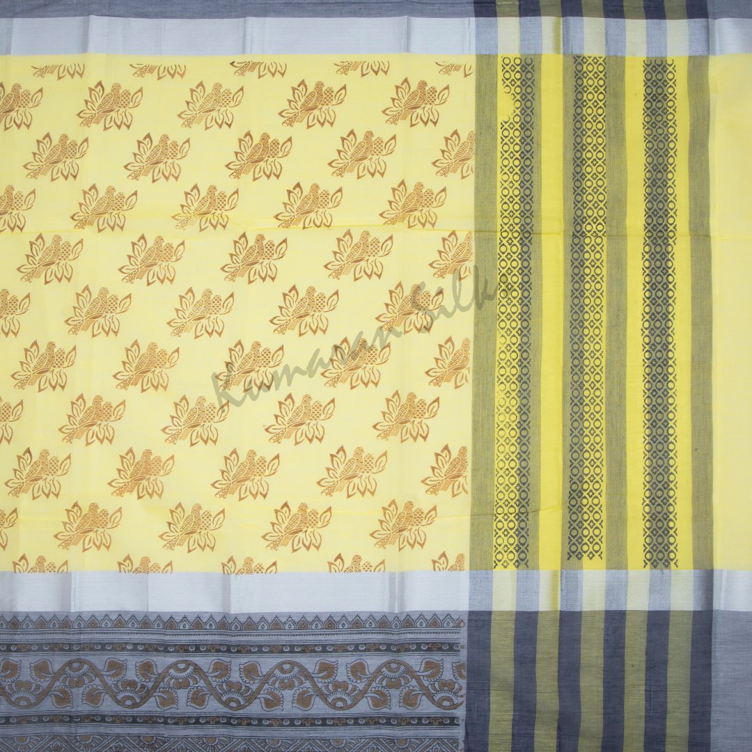 Semi Gadwal Lemon Yellow Printed Saree