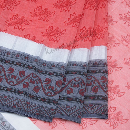 Semi Gadwal Strawberry Pink Printed Saree