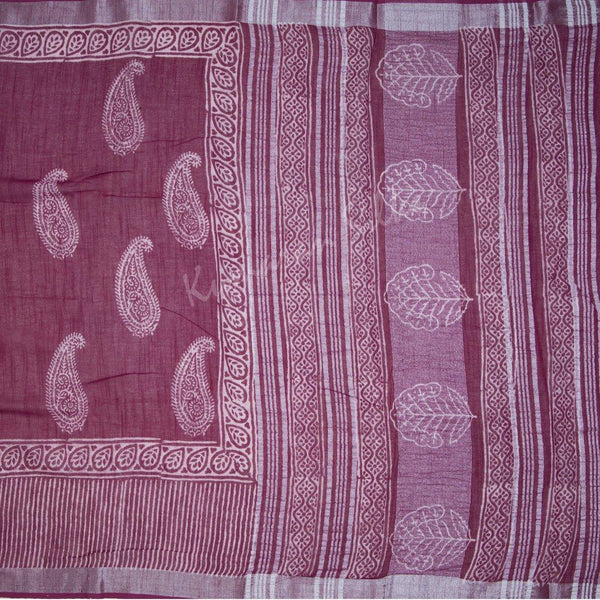 Semi Linen Printed Plum Violet Saree 02 - Kumaran Silks