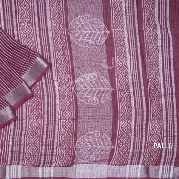 Semi Linen Printed Plum Violet Saree 02 - Kumaran Silks