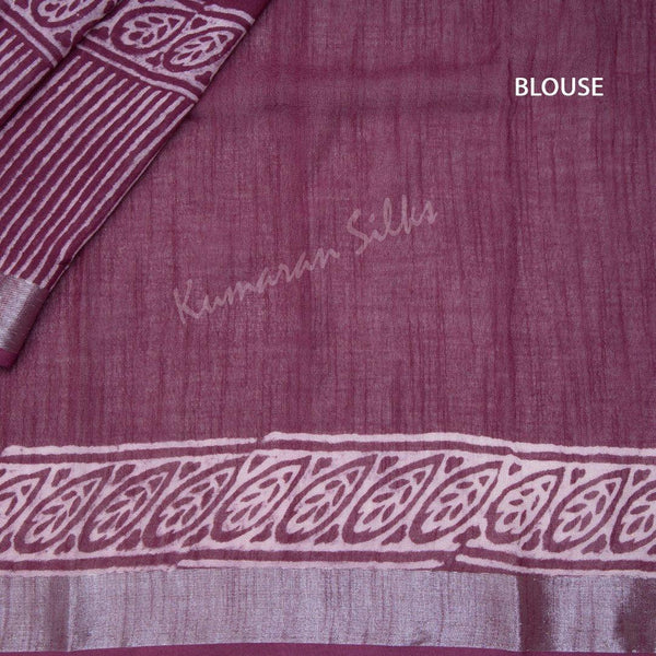 Semi Linen Printed Plum Violet Saree 02 - Kumaran Silks