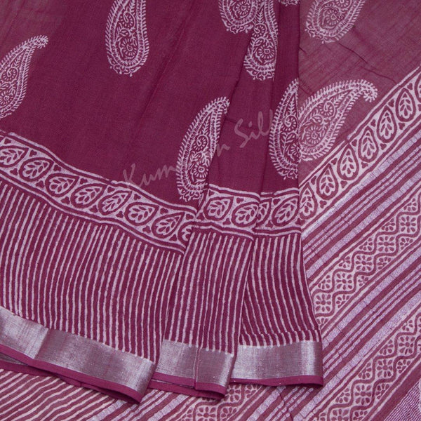 Semi Linen Printed Plum Violet Saree 02 - Kumaran Silks