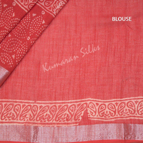 Semi Linen Printed Red Saree - Kumaran Silks