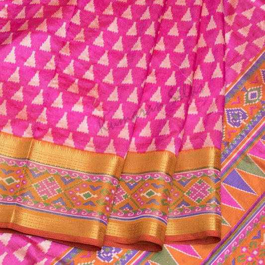 Semi Raw Silk Printed Hot Pink Saree