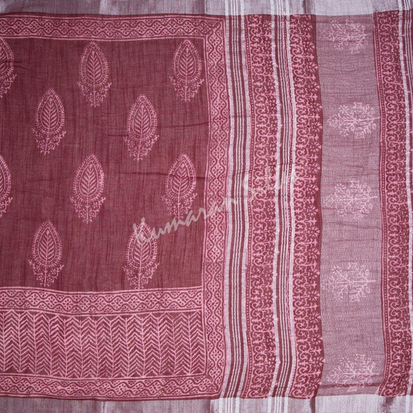 Semi Linen Printed Maroon Saree 03 - Kumaran Silks