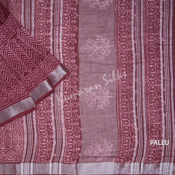 Semi Linen Printed Maroon Saree 03 - Kumaran Silks