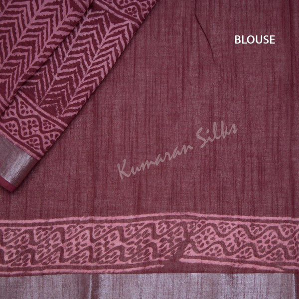 Semi Linen Printed Maroon Saree 03 - Kumaran Silks