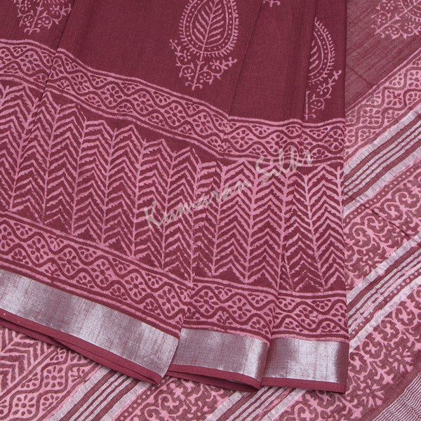Semi Linen Printed Maroon Saree 03 - Kumaran Silks