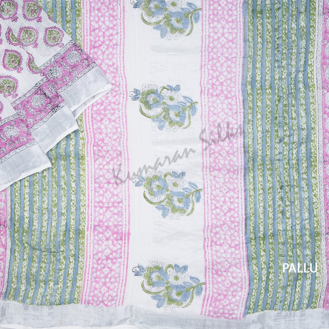 Semi Linen Printed White Saree 17