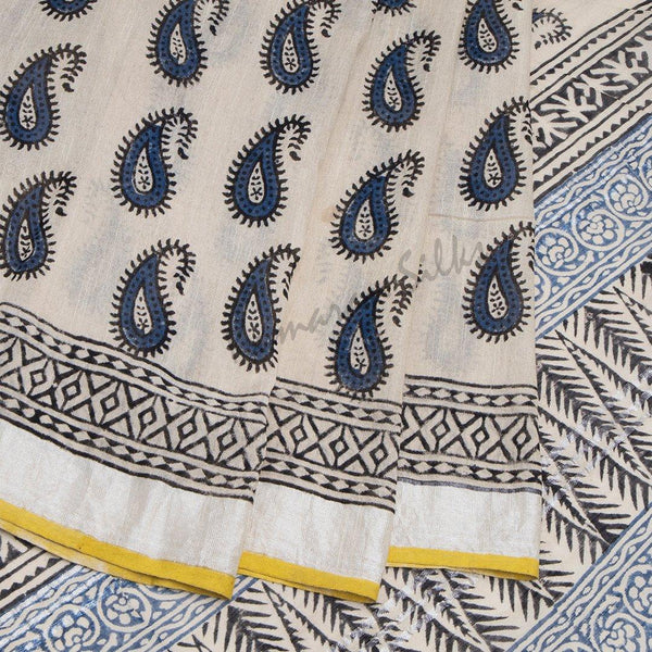 Semi Linen Printed Cream Saree 20 - Kumaran Silks