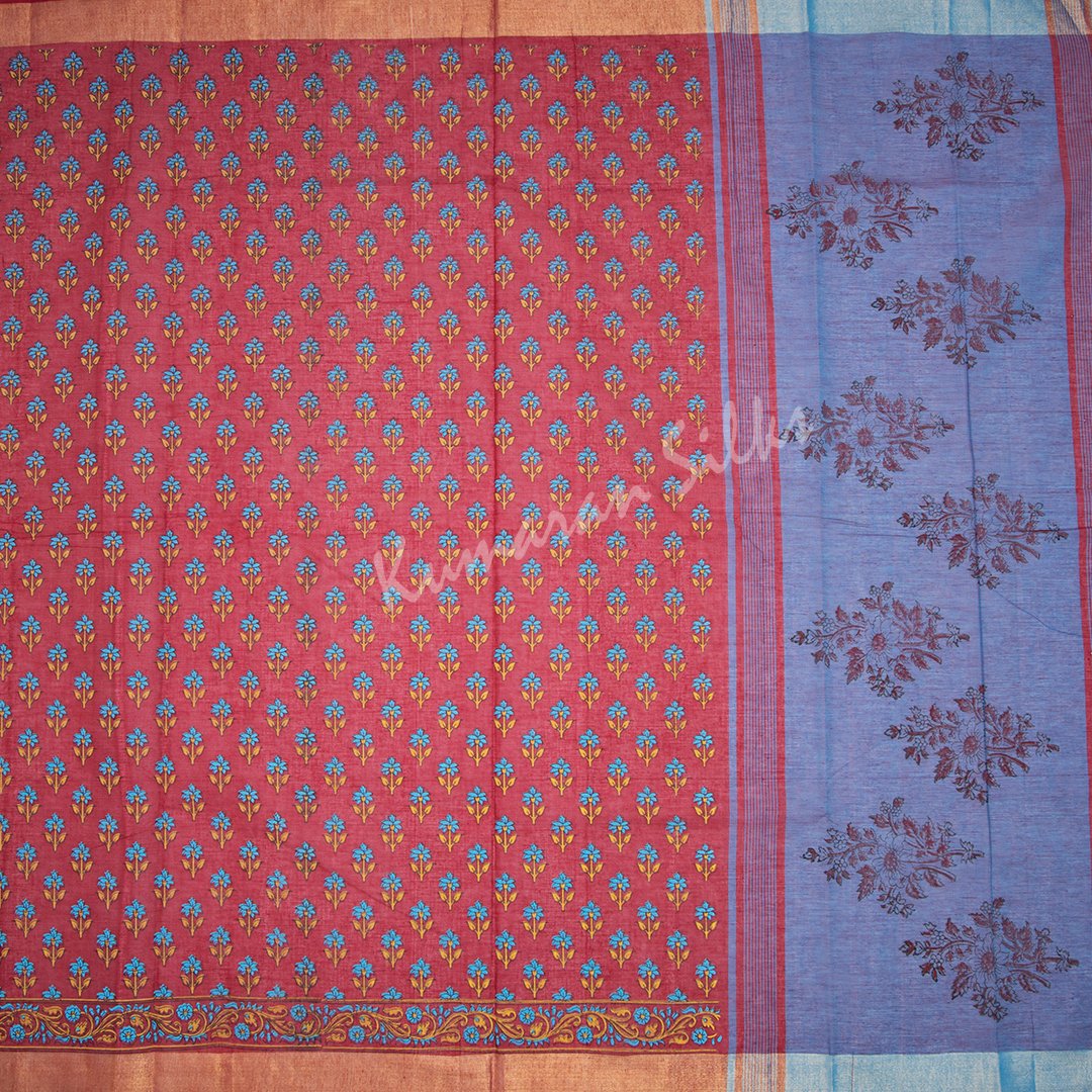 Gadwal Cotton Maroon Printed Saree 02
