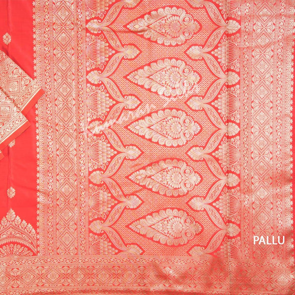 Semi Banaras Red Embroidered Saree - Kumaran Silks