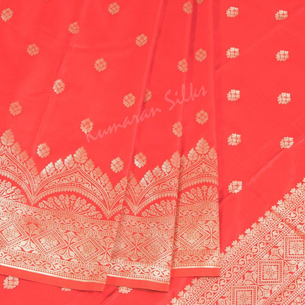 Semi Banaras Red Embroidered Saree - Kumaran Silks