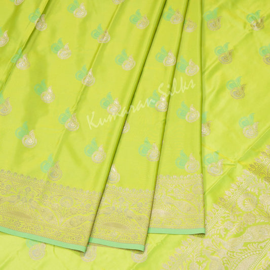 Semi Banaras Lime Green Embroidered Saree