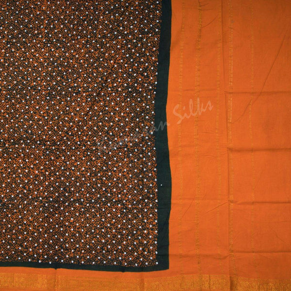 Sungudi Cotton Dark Green Printed Saree Without Blouse 02 - Kumaran Silks