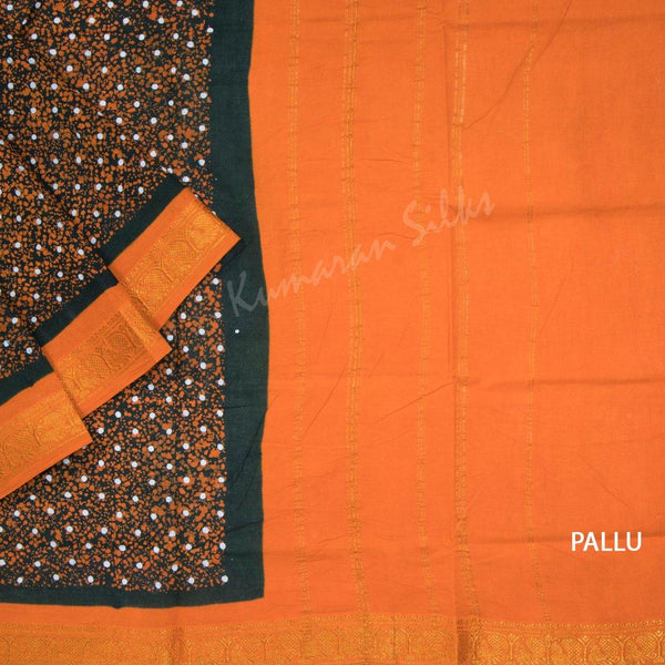 Sungudi Cotton Dark Green Printed Saree Without Blouse 02 - Kumaran Silks