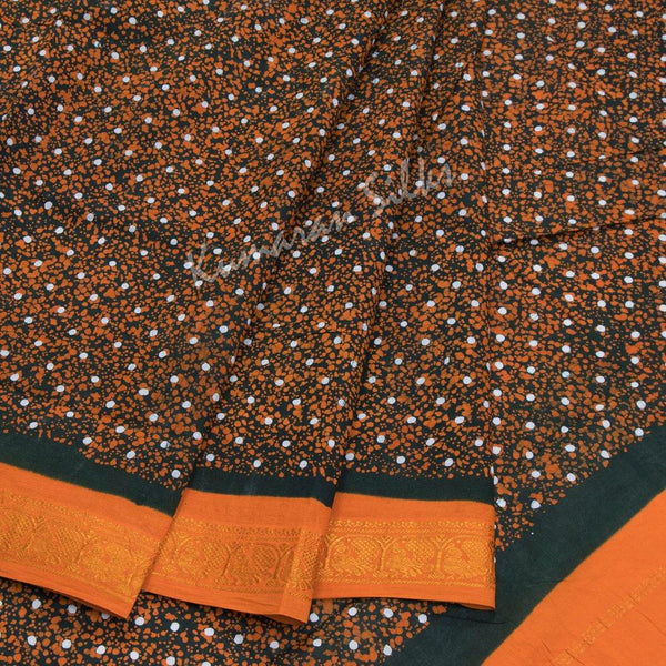 Sungudi Cotton Dark Green Printed Saree Without Blouse 02 - Kumaran Silks