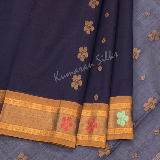 Venkatagiri Handloom Cotton Dark Purple Saree Without Blouse