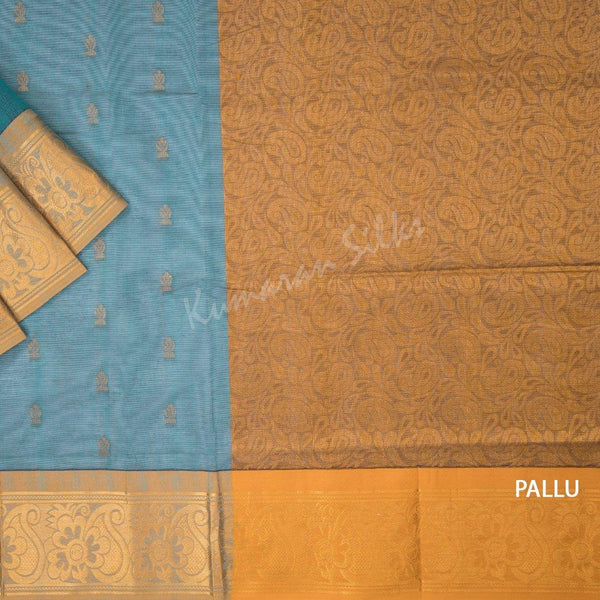 Venkatagiri Handloom Cotton Peacock Green Saree Without Blouse - Kumaran Silks