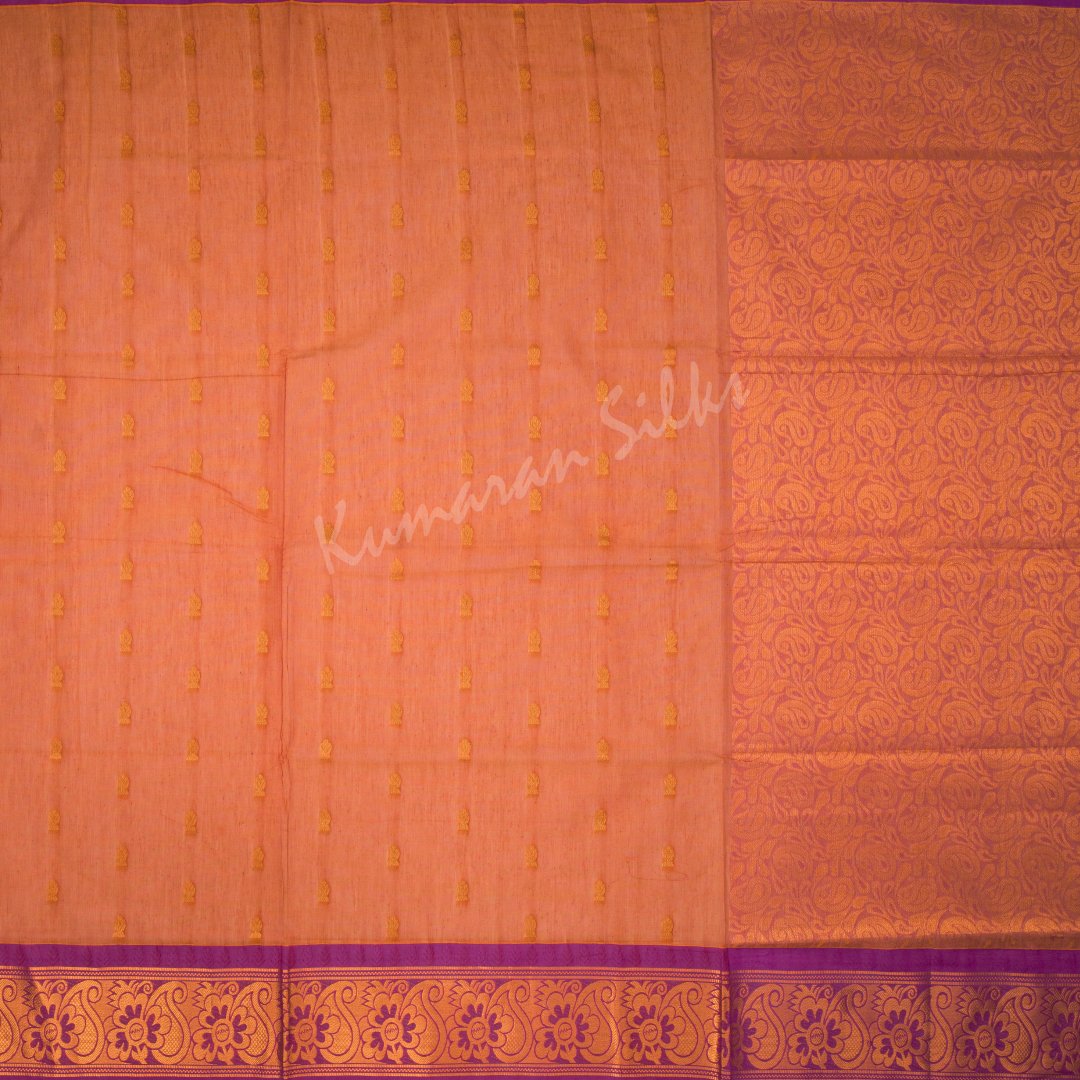 Venkatagiri Handloom Cotton Dark Orange Saree Without Blouse