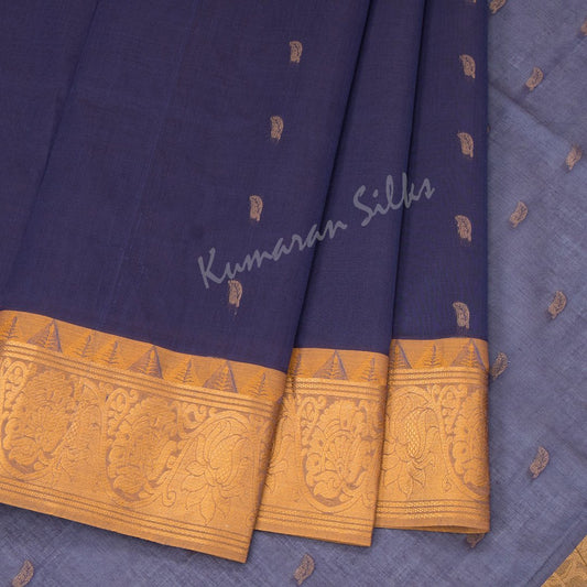 Venkatagiri Handloom Cotton Dark Blue Saree Without Blouse 02