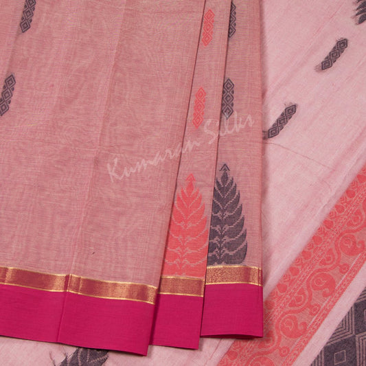 Chettinad Cotton Shot Colour Embossed Saree Leaf Motif And Contrast Border