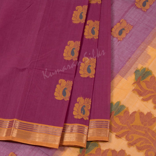 Kanchi Cotton Light Maroon Embossed Saree Mango Buttas On The Body With Contrast Border