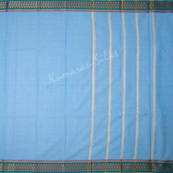 Poly Cotton Blue Plain Saree With Contrast Mango Border