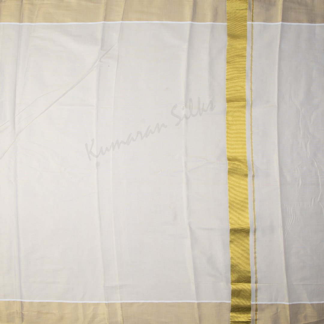 Kerala Cotton Gold Plain Tissue Saree With Gold Border