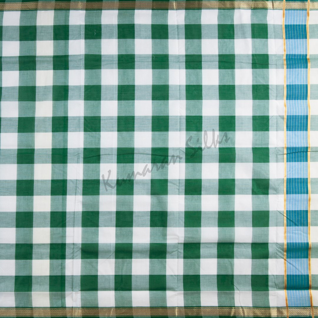 9 Yards Chettinad Cotton Multi Colour Checked Saree And Simple Thread Border Without Blouse 03