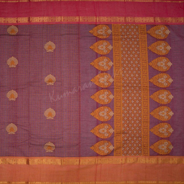 Kanchi Cotton Dark Pink Checked Saree With Contrast Border - Kumaran Silks