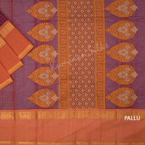 Kanchi Cotton Dark Pink Checked Saree With Contrast Border - Kumaran Silks
