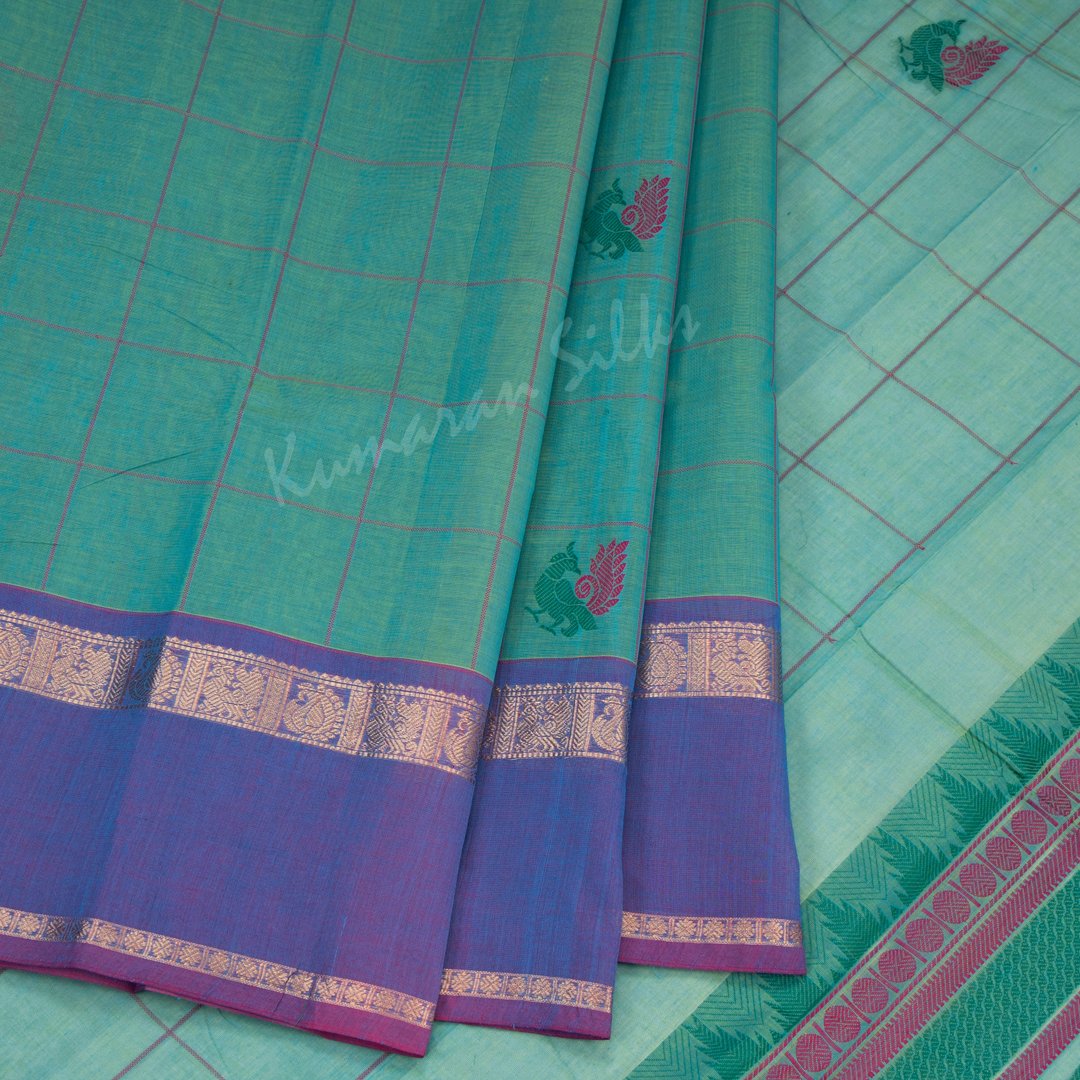 Kanchi Cotton Shot Colour Checked Saree With Purple Border