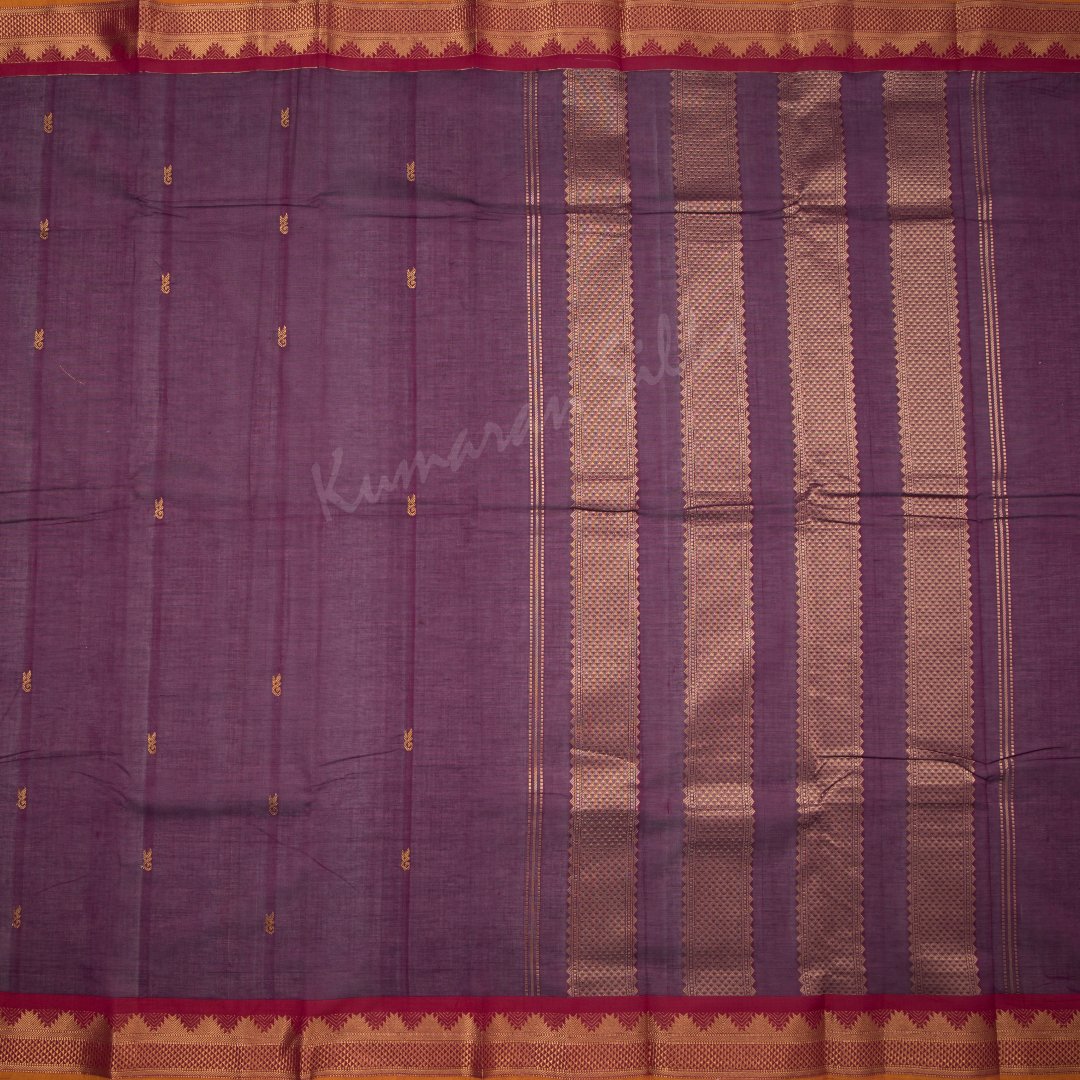 Kanchi Cotton Purple Saree With Small Buttas On The Body And Temple Border