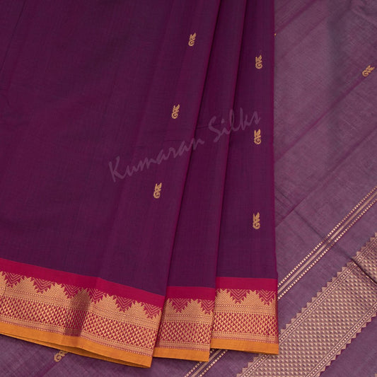 Kanchi Cotton Purple Saree With Small Buttas On The Body And Temple Border