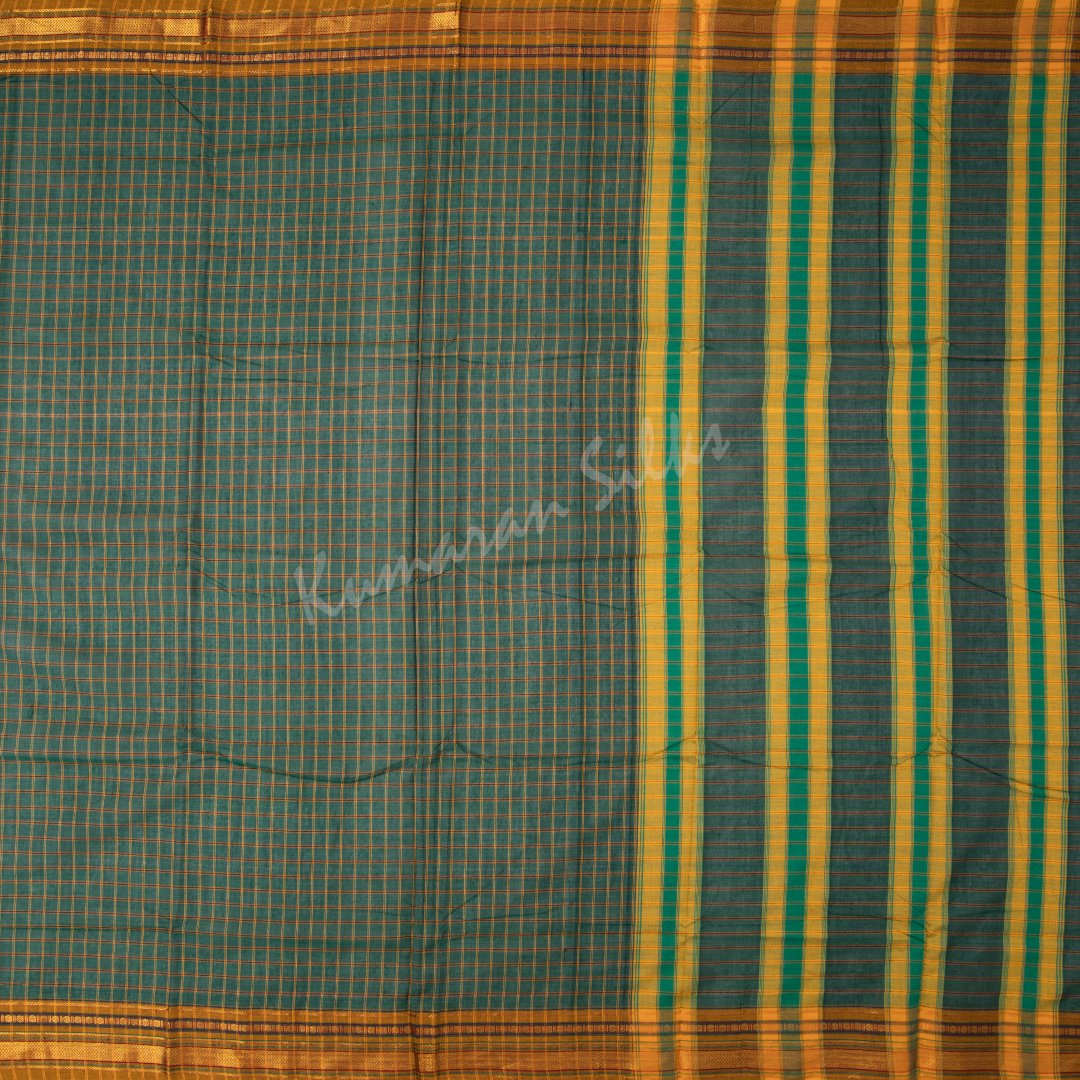 Dharwad Cotton Green Checked Saree Without Blouse