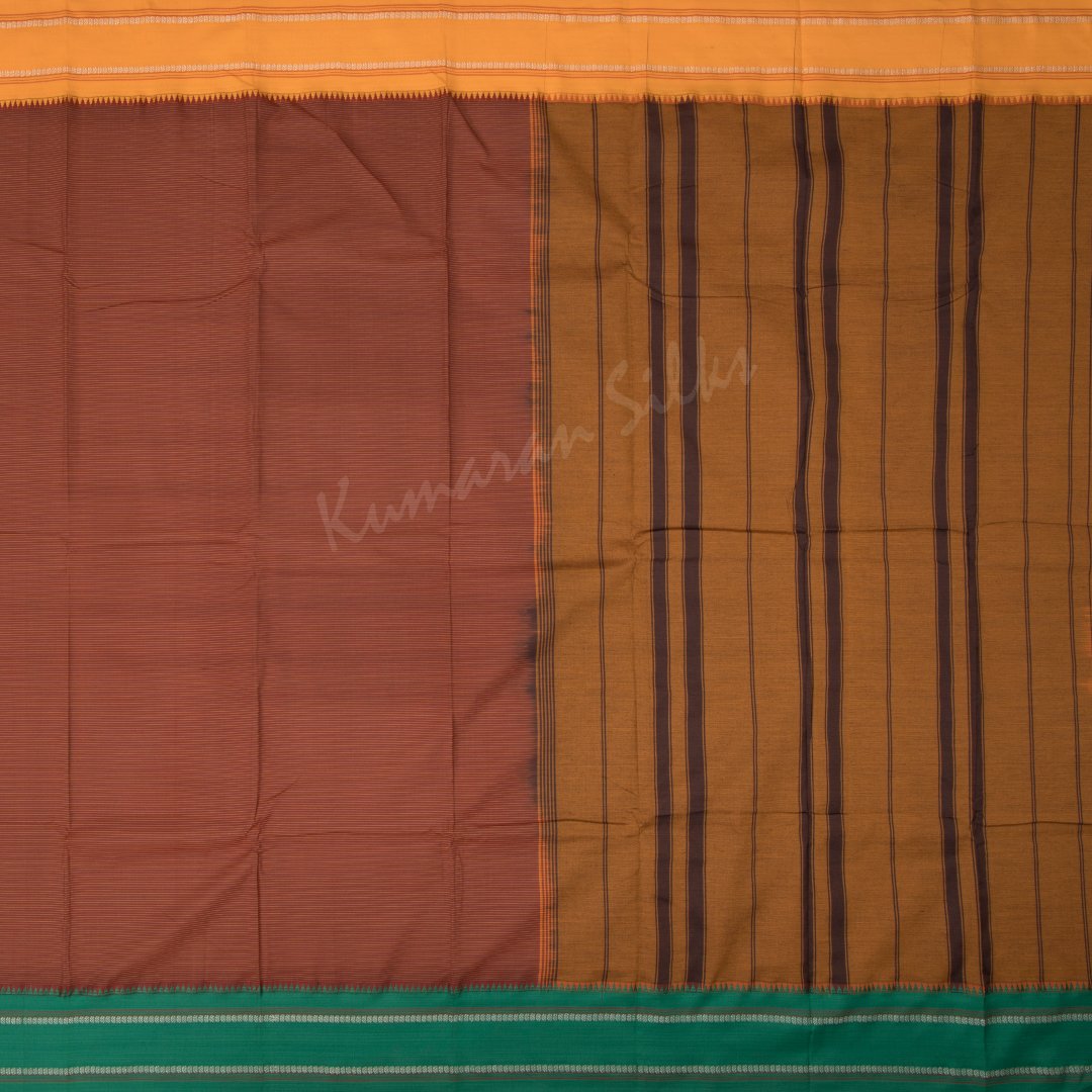 Dharwad Cotton Cinnamon Brown Saree With Striped Design On The Body