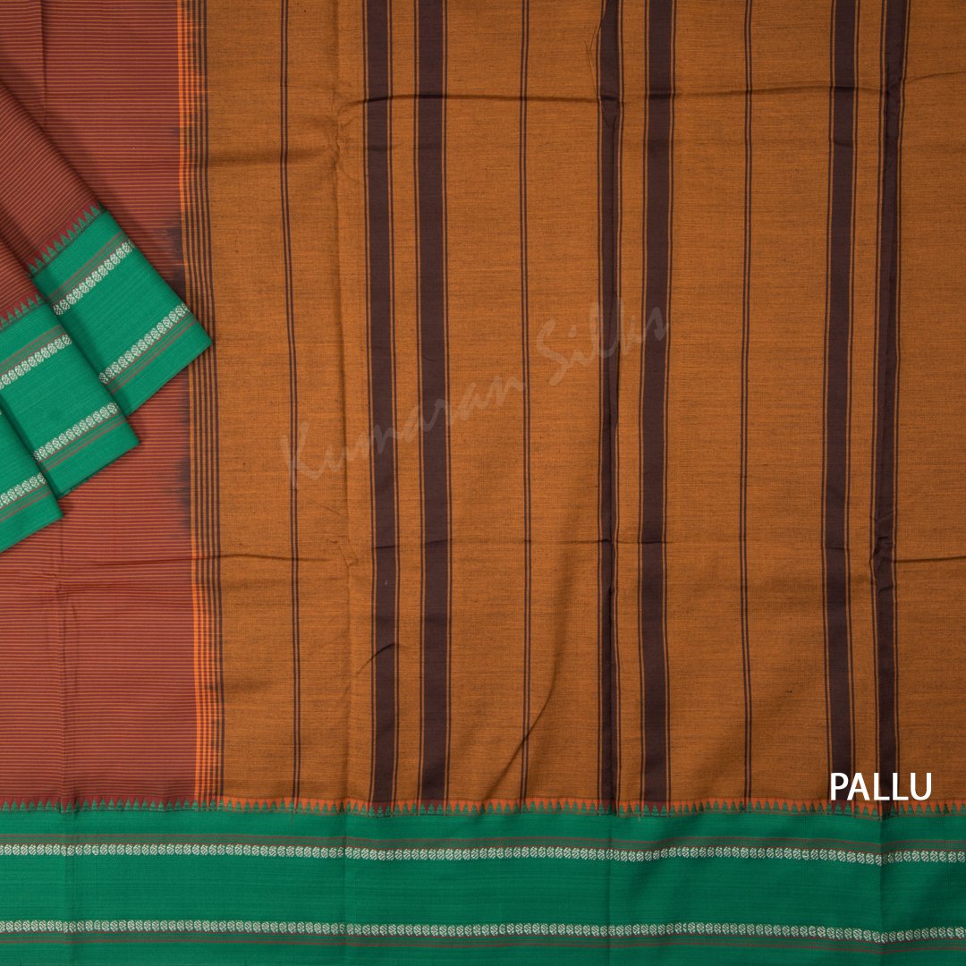 Dharwad Cotton Cinnamon Brown Saree With Striped Design On The Body