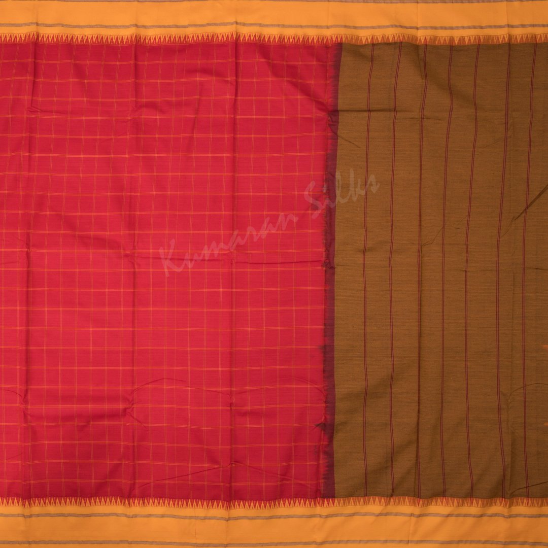 Dharwad Cotton Red Checked Saree Without Blouse
