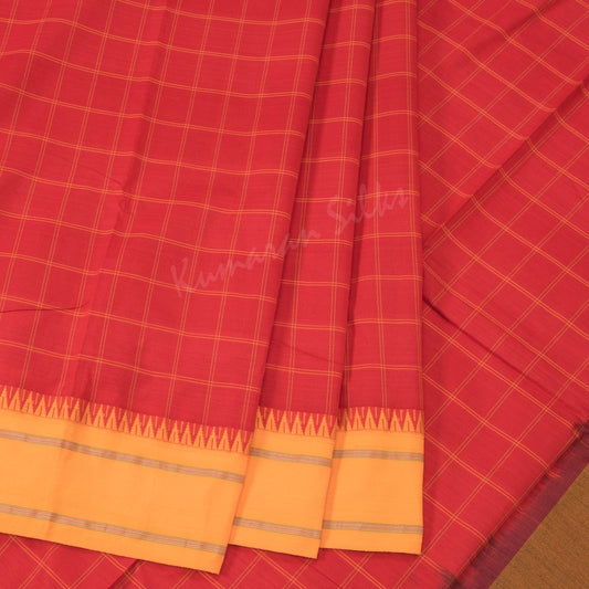 Dharwad Cotton Red Checked Saree Without Blouse
