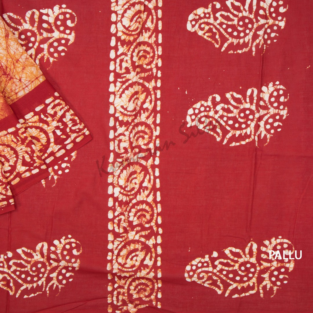 Mul Mul Cotton Red Shibori Printed Saree
